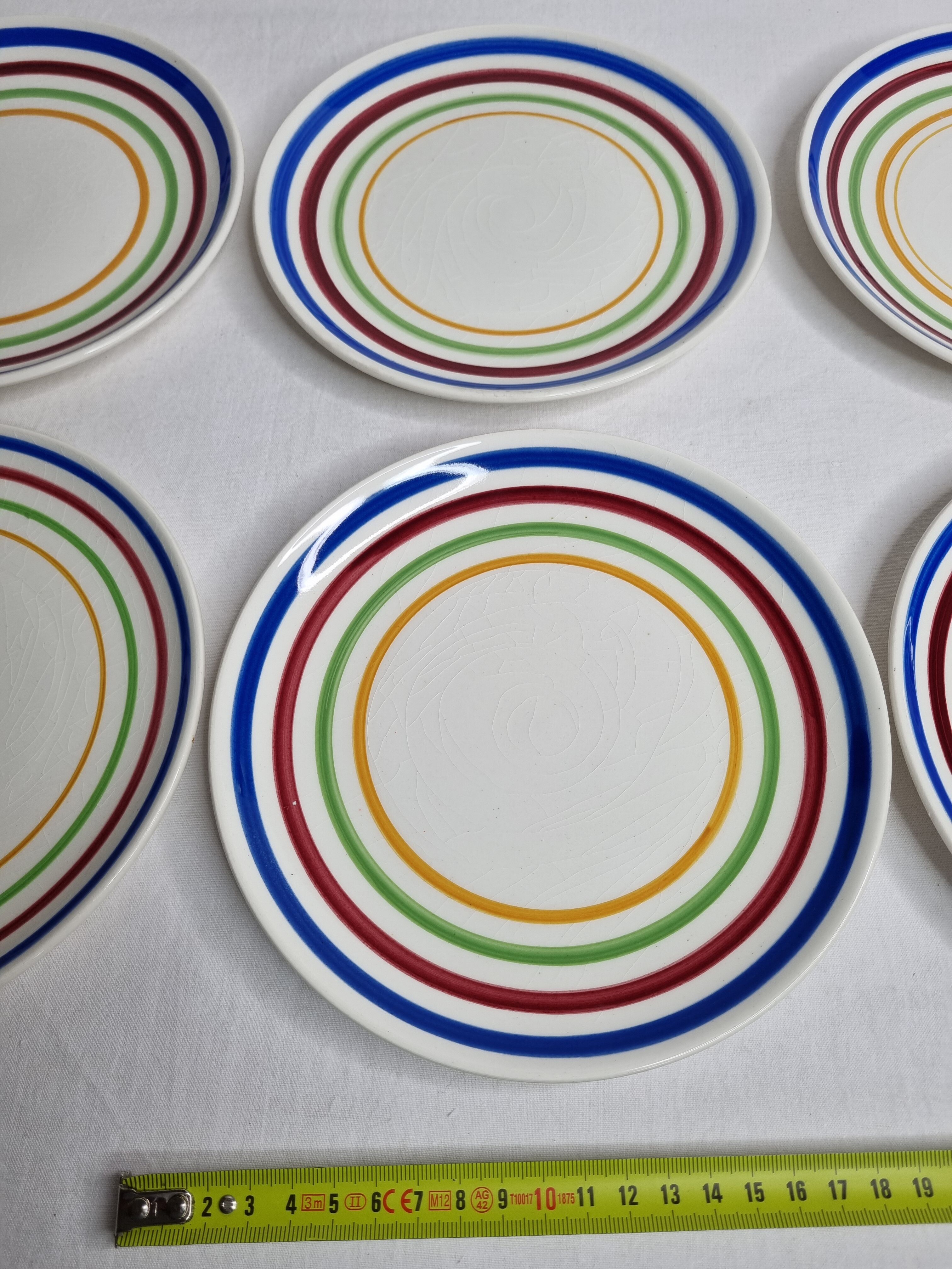 Dessert set, six dessert plates in Gien earthenware, 19 cm