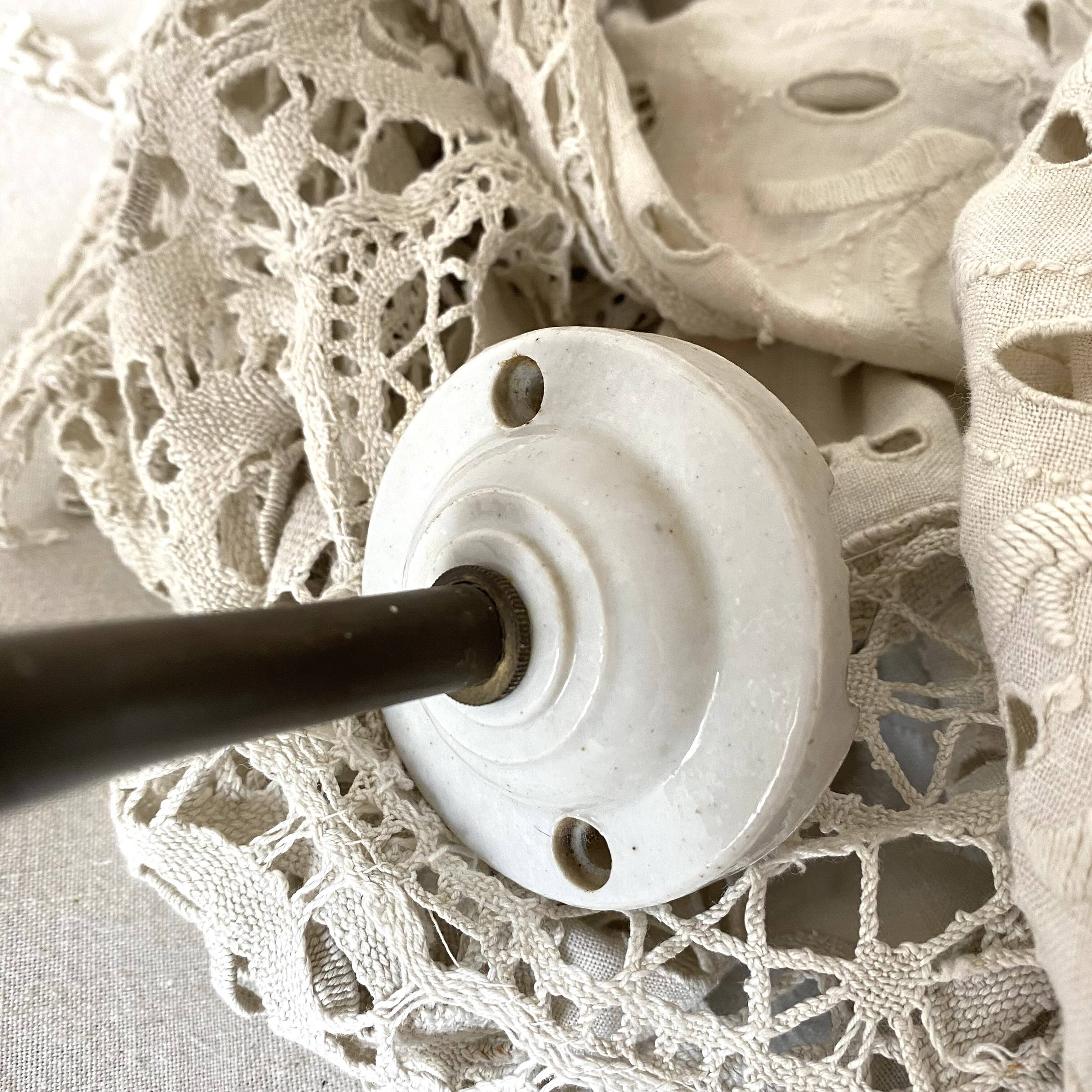 Antique swan neck wall lamp with frosted glass and porcelain