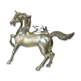 Vintage horse table lighter in silver metal
