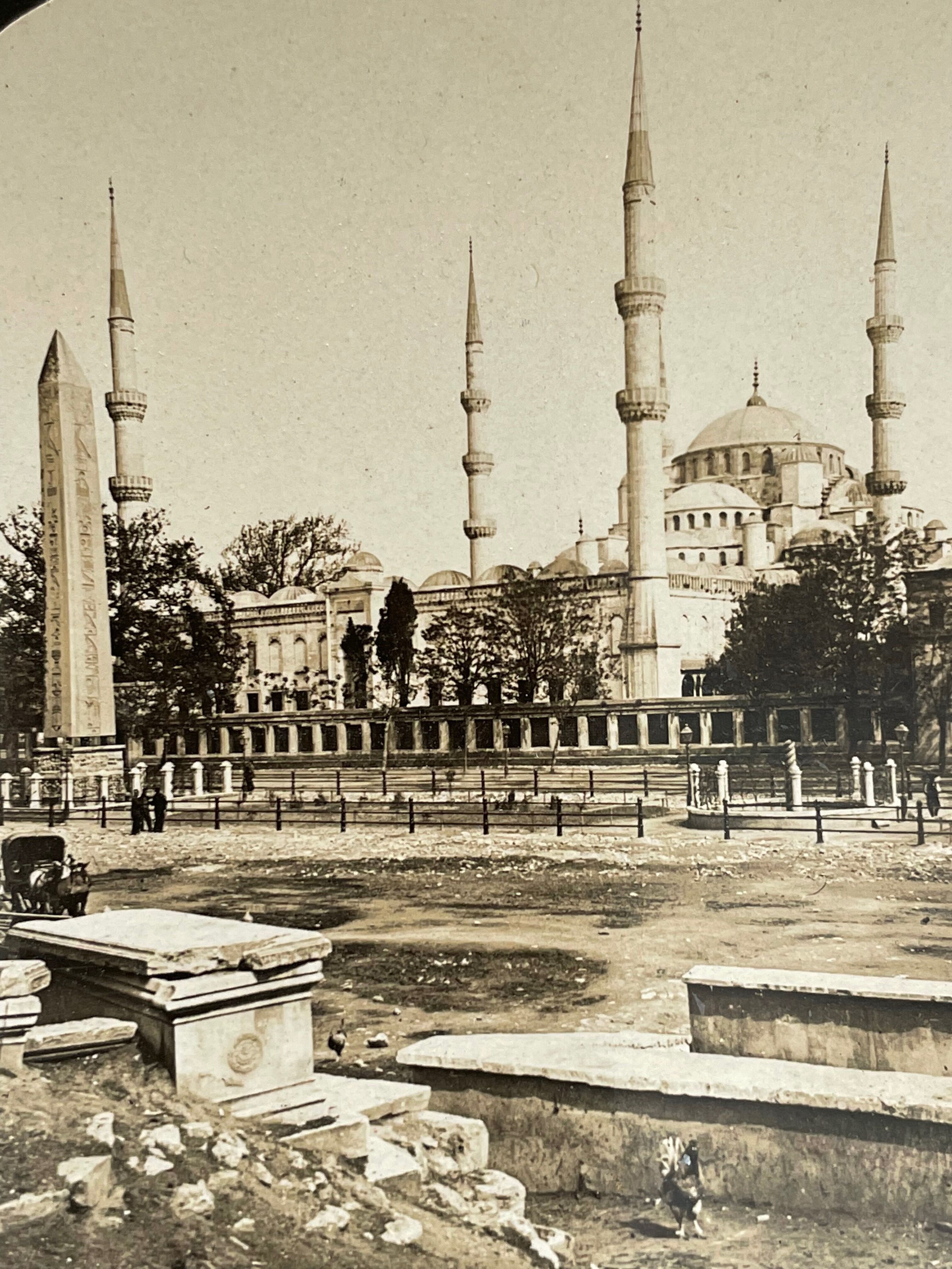 Old photography stereo, stereograph, luxury albumine 1903 Sultan Ahmed Mosque 1st