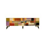 Mid Modern Style Italian Sideboard, Solid Wood & Colored Glass, Six Drawers