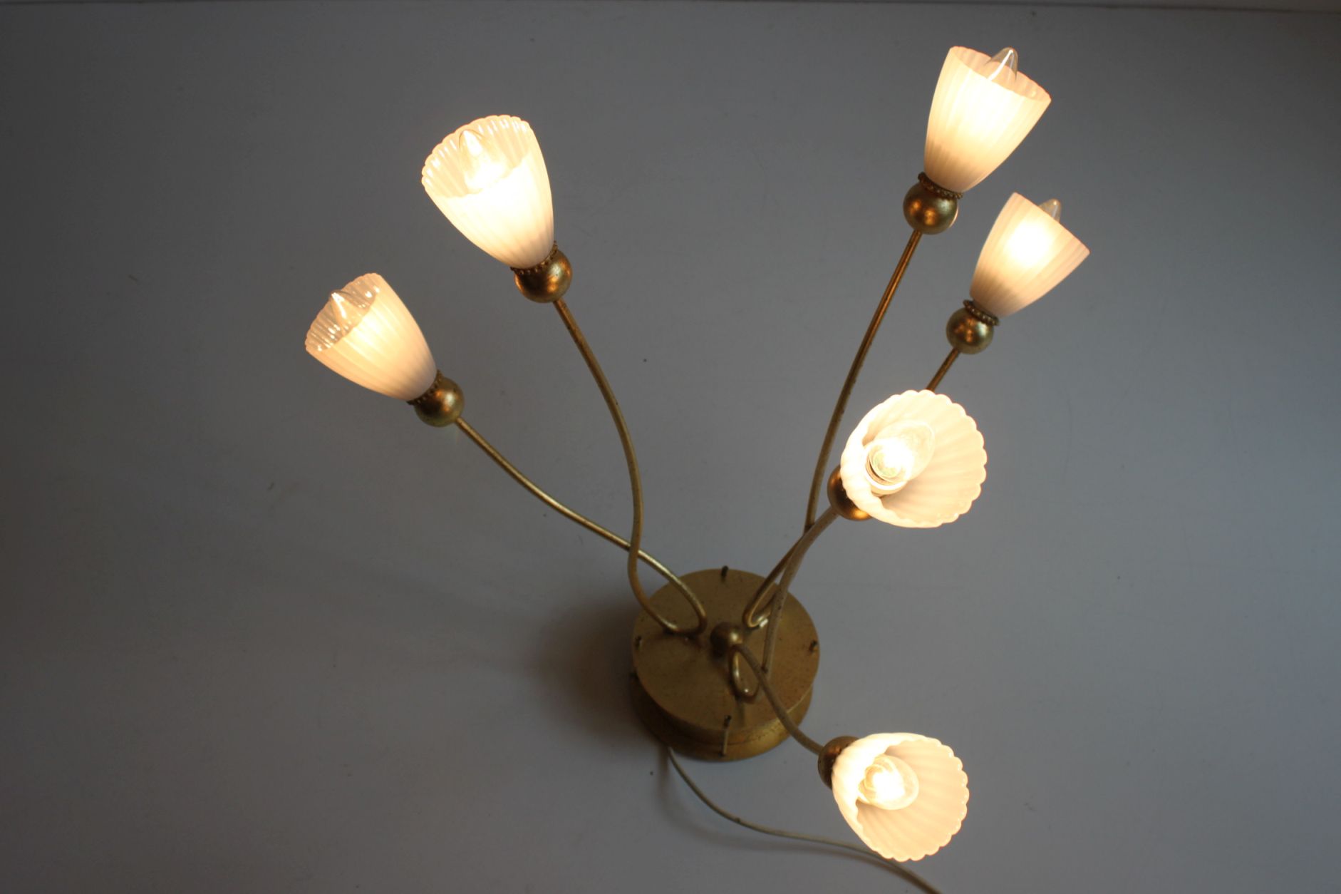Plafonnier en métal doré bio avec 6 fleurs.