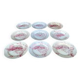 Série 9 assiettes en faïence rouge Terre de Fer Samaritaine - 19e