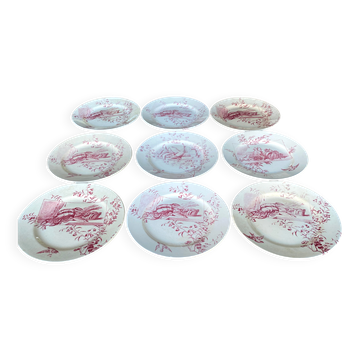 Set of 9 red earthenware plates from Terre de Fer Samaritaine - 19th century.