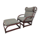 Fauteuil à oreilles en bambou de style milieu du siècle avec tabouret par Gervasoni