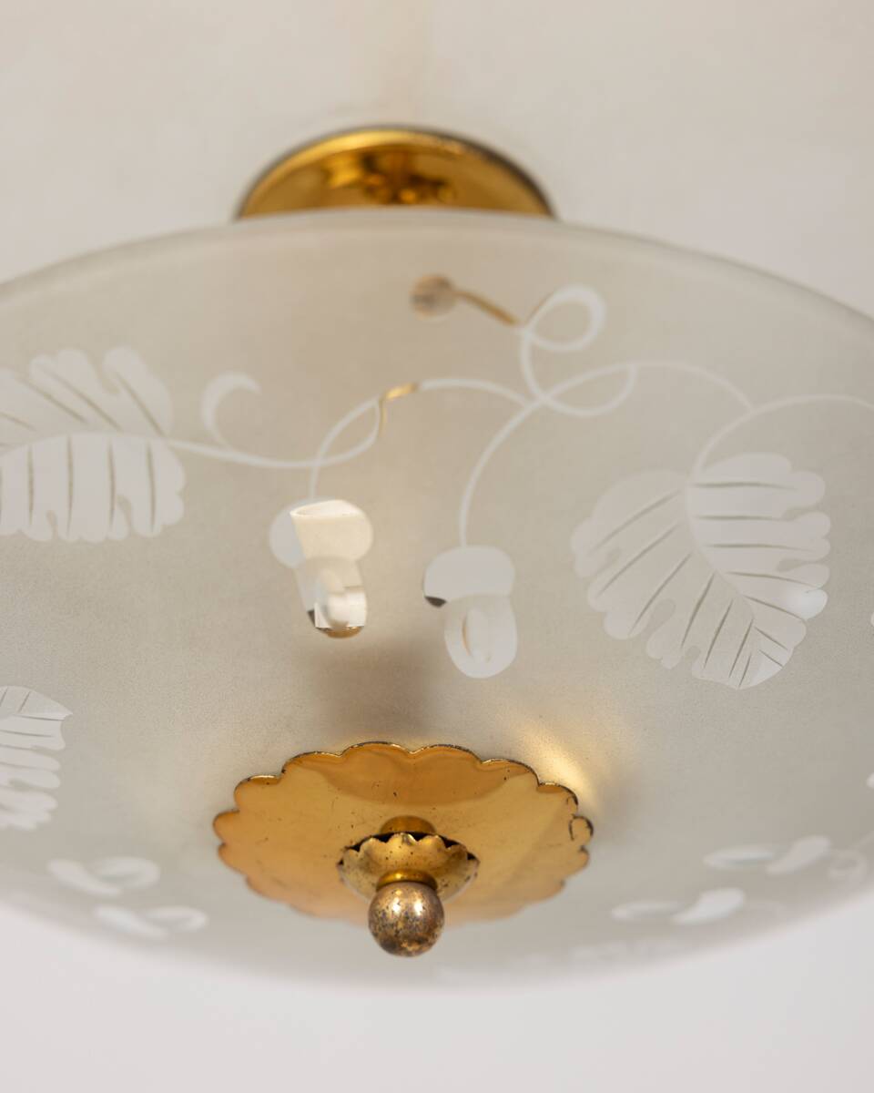 Lustre vintage années 40 en cristal décoré et laiton design italien