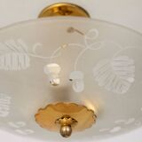 Lustre vintage années 40 en cristal décoré et laiton design italien