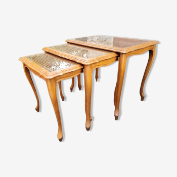 Tables gigognes style Louis XV cannées, vintage, années 60