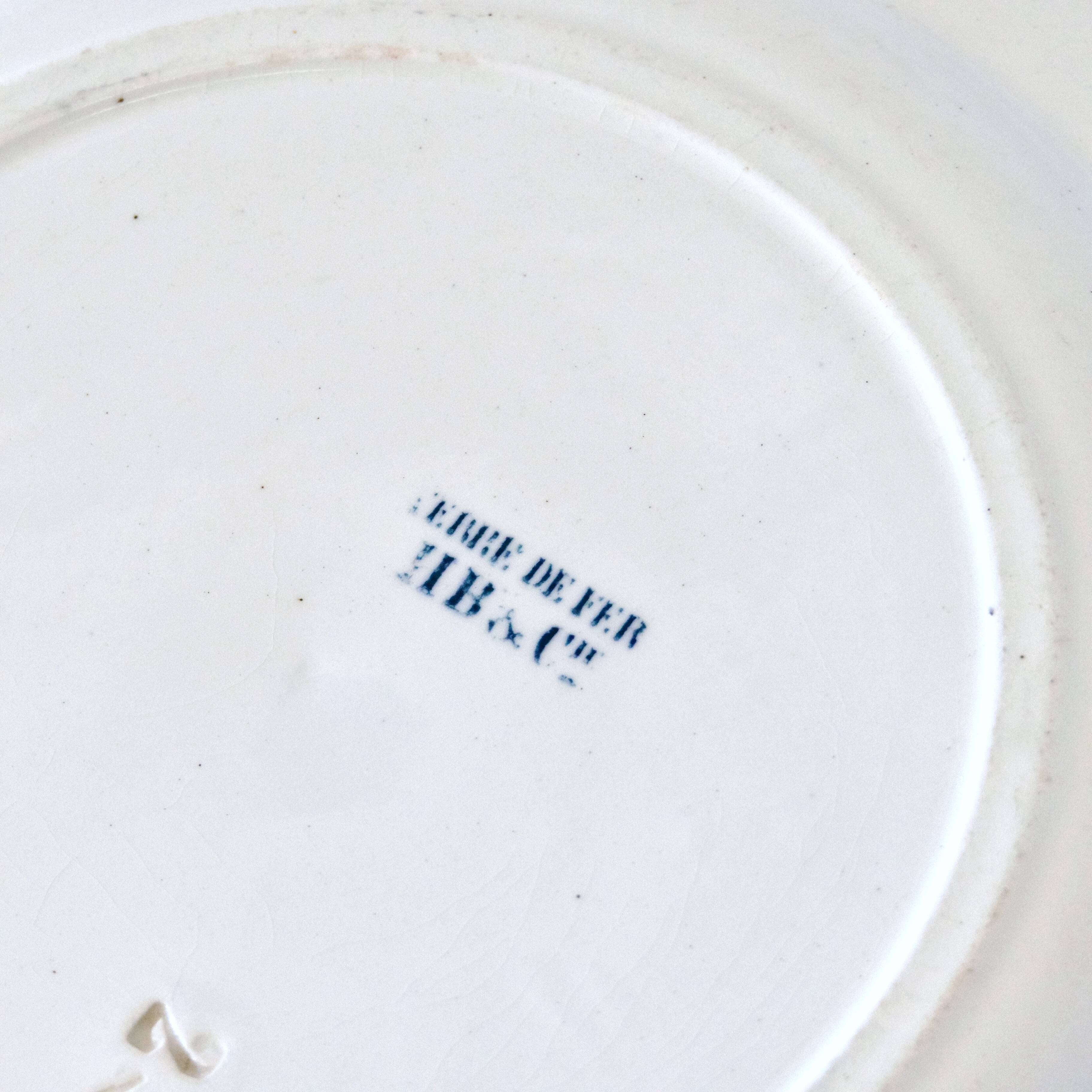 19th century round dish iron earth birds Choisy-le-Roi HB & C