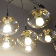 Light smoked glass water drop chandelier with 6 drops from the 1960s.