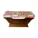 Art-deco walnut bench with floral fabric