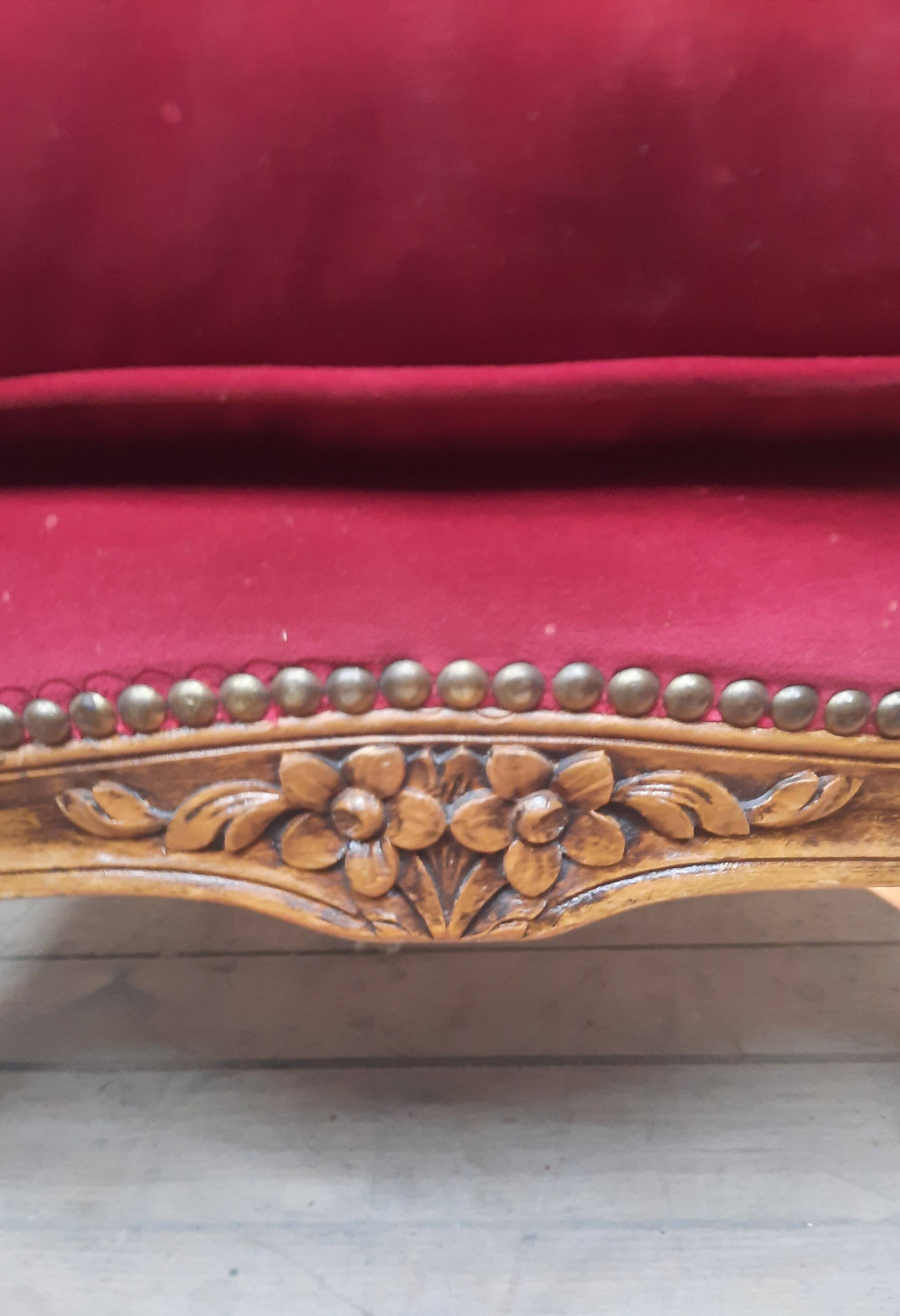 Large Louis XV style bergere chair in red velvet