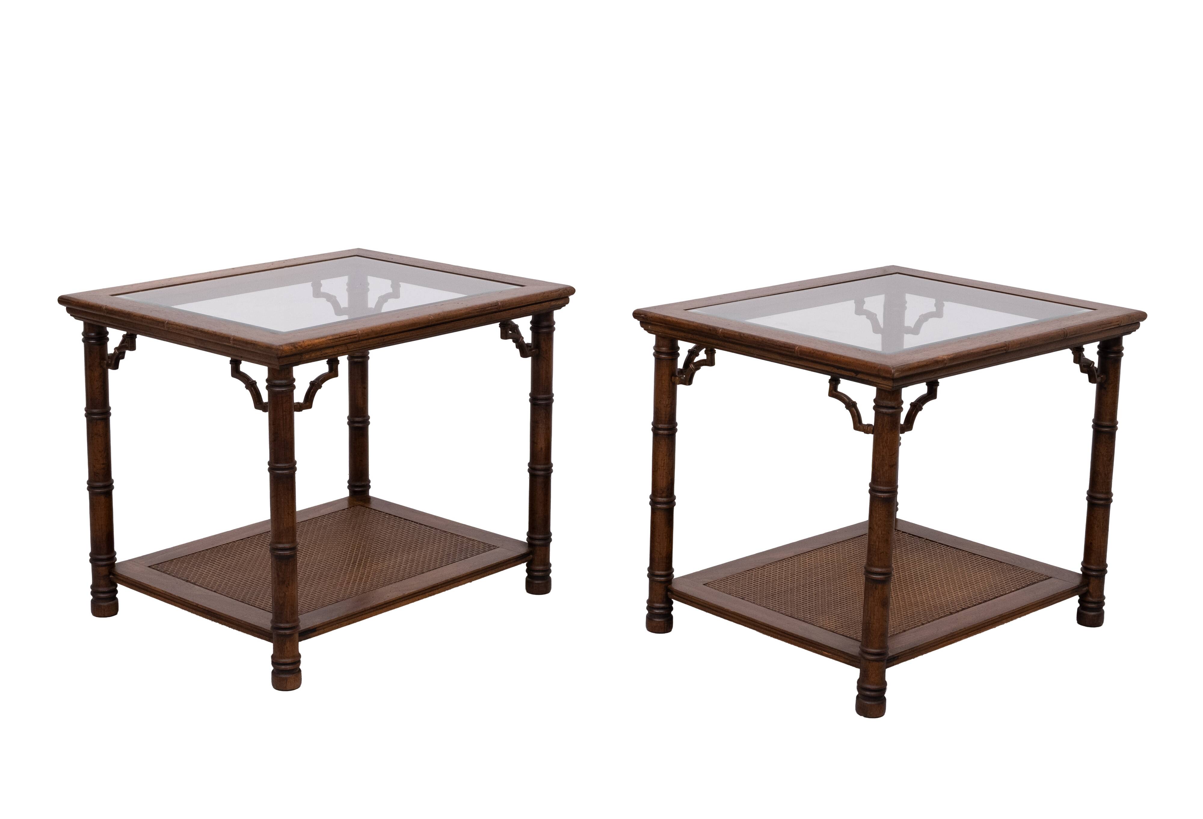 Pair Chinese Chippendale Faux Bamboo side or Sofa Tables 1970s