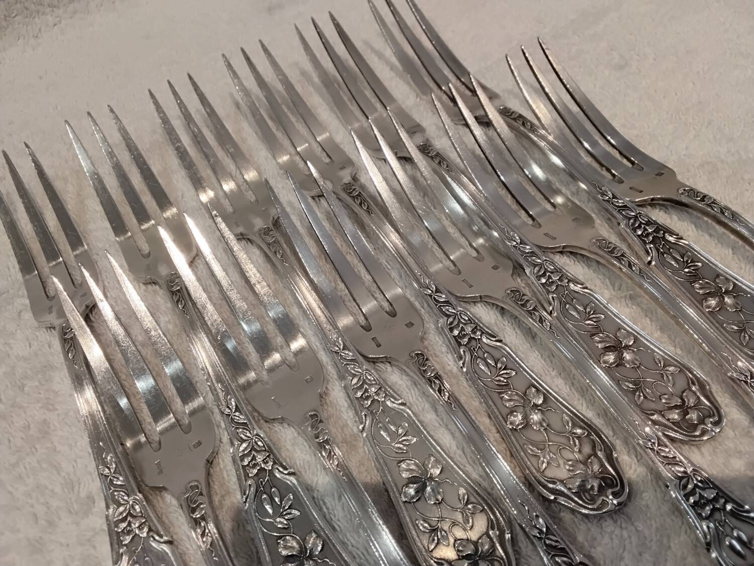 12 silver-plated table forks by goldsmith Ravinet Art Nouveau