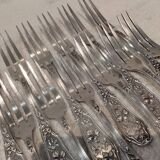12 silver-plated table forks by goldsmith Ravinet Art Nouveau