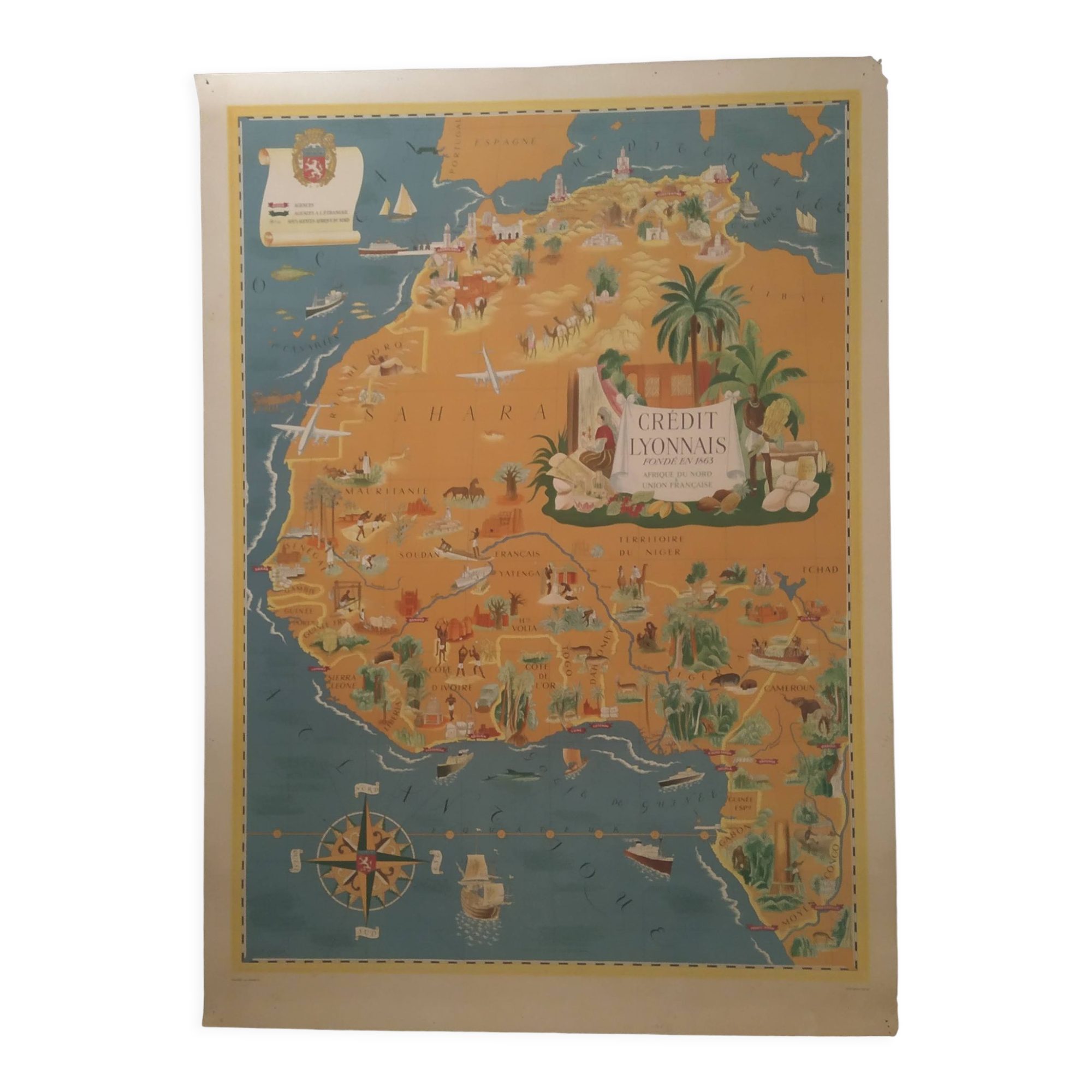 Poster map of West Africa by Lucien Boucher 1950