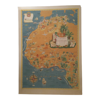 Poster carte d'Afrique de l'Ouest par Lucien Boucher 1950