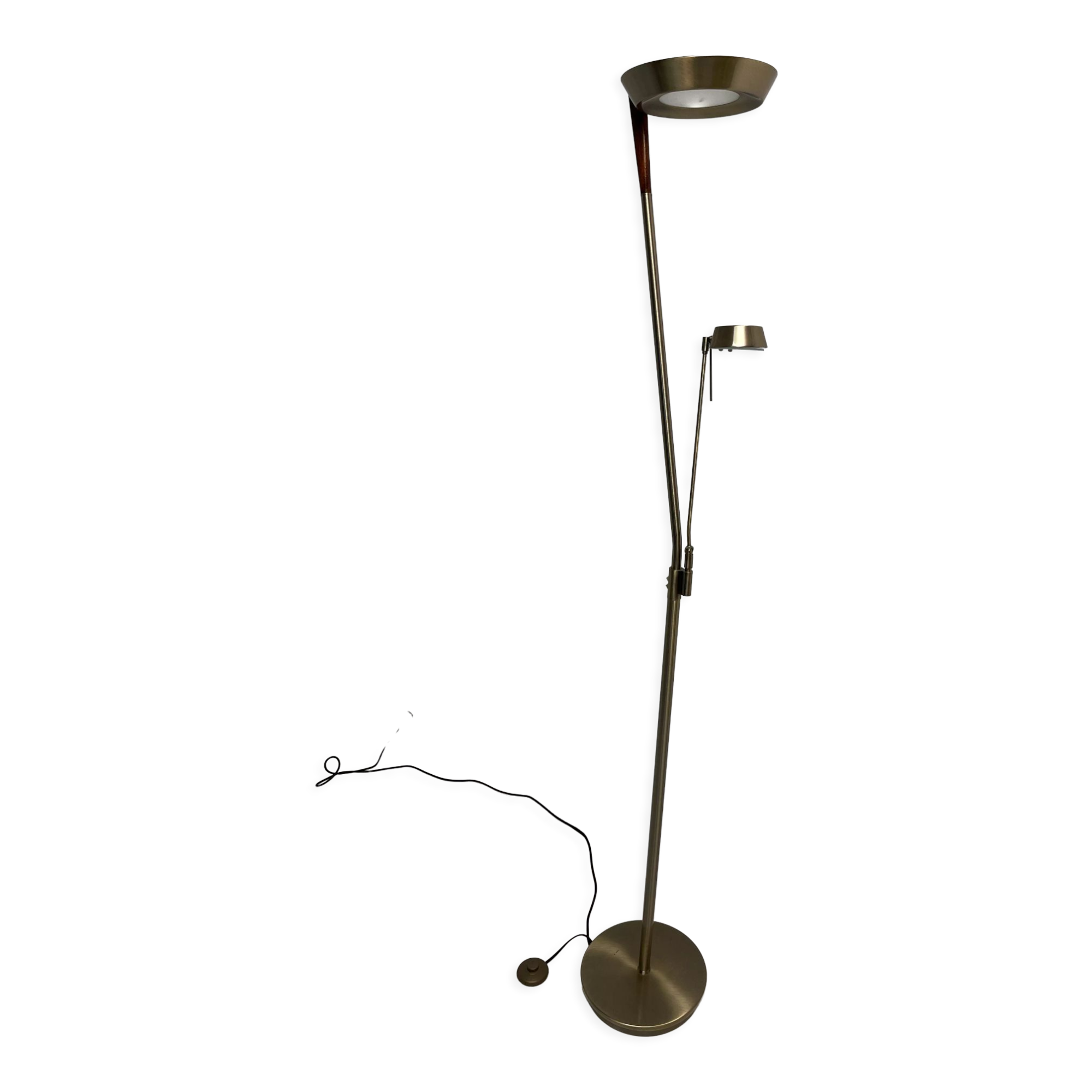 Golden metal floor lamp with reading light