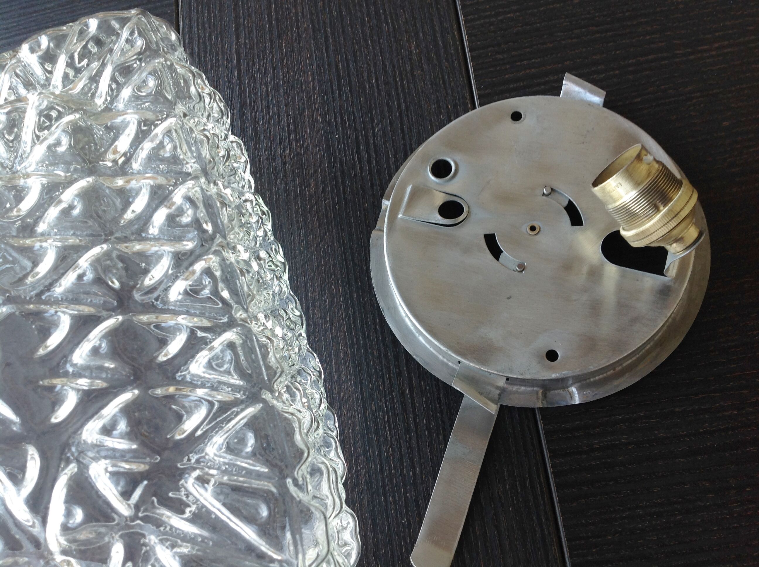 Vintage 60-70s structured glass square ceiling light
