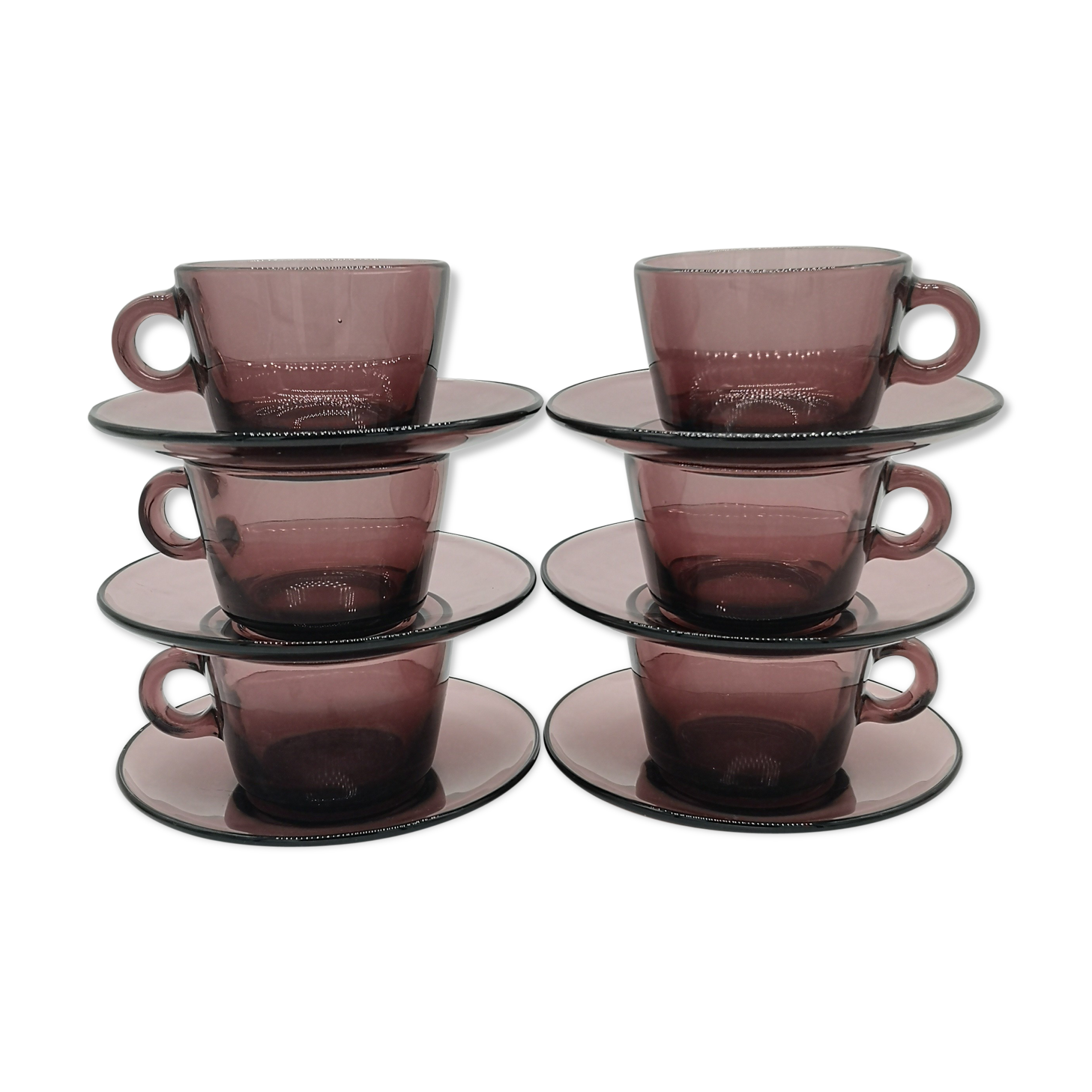 6 cups and saucers Vereco vintage purple