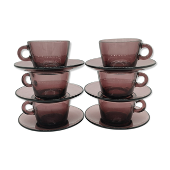 6 cups and saucers Vereco vintage purple