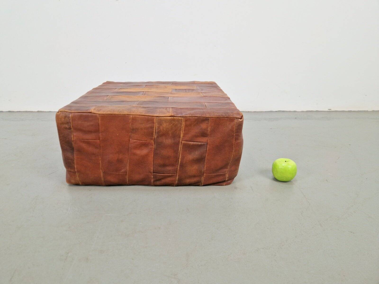 Brown Leather Pouf with Patchwork from de Sede, Switzerland, 1970s