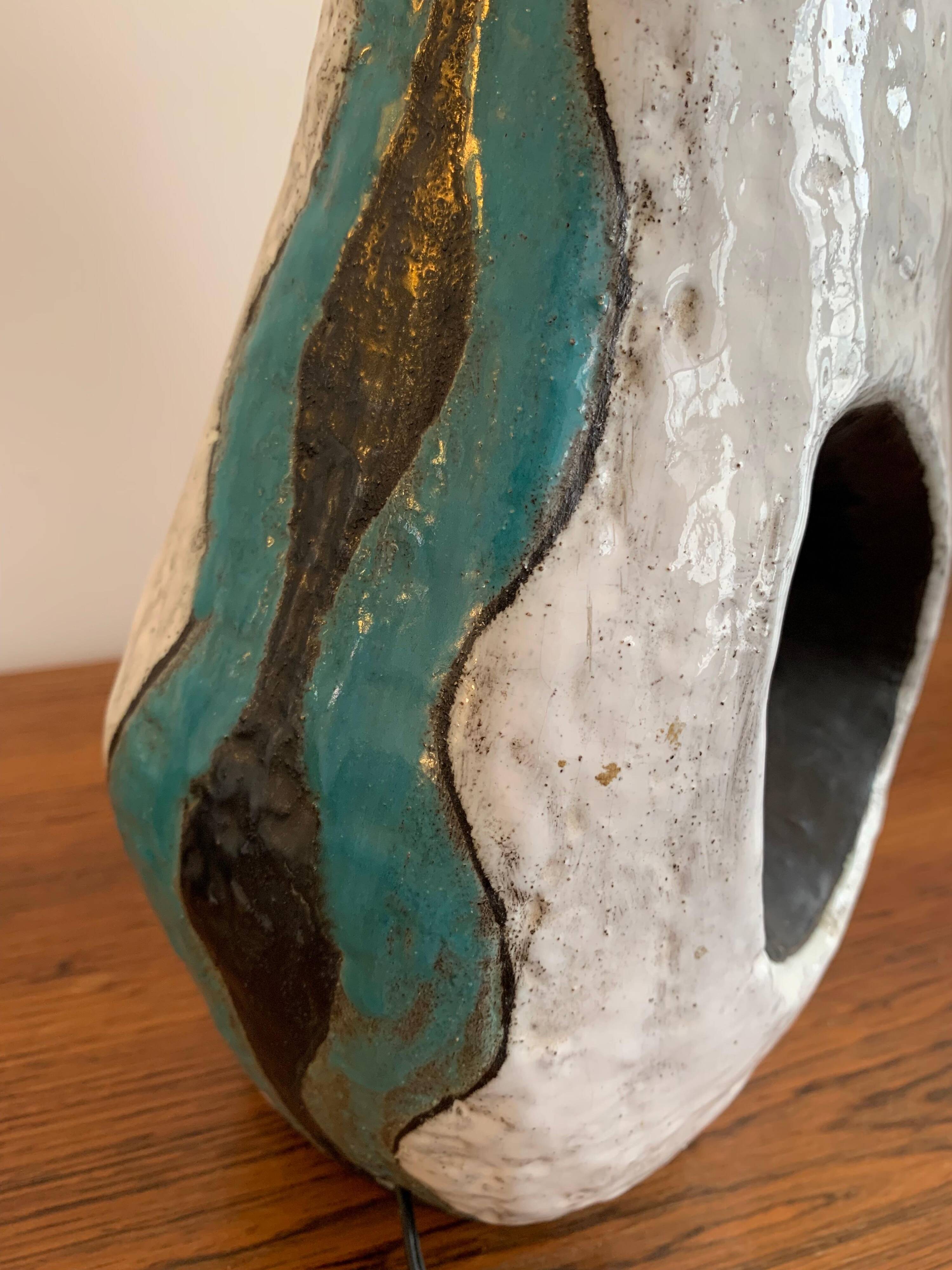 Asymmetrical ceramic lamp Vallauris France 1950, signed, unique