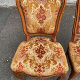 2 Louis XV chairs in solid wood and red-yellow fabric