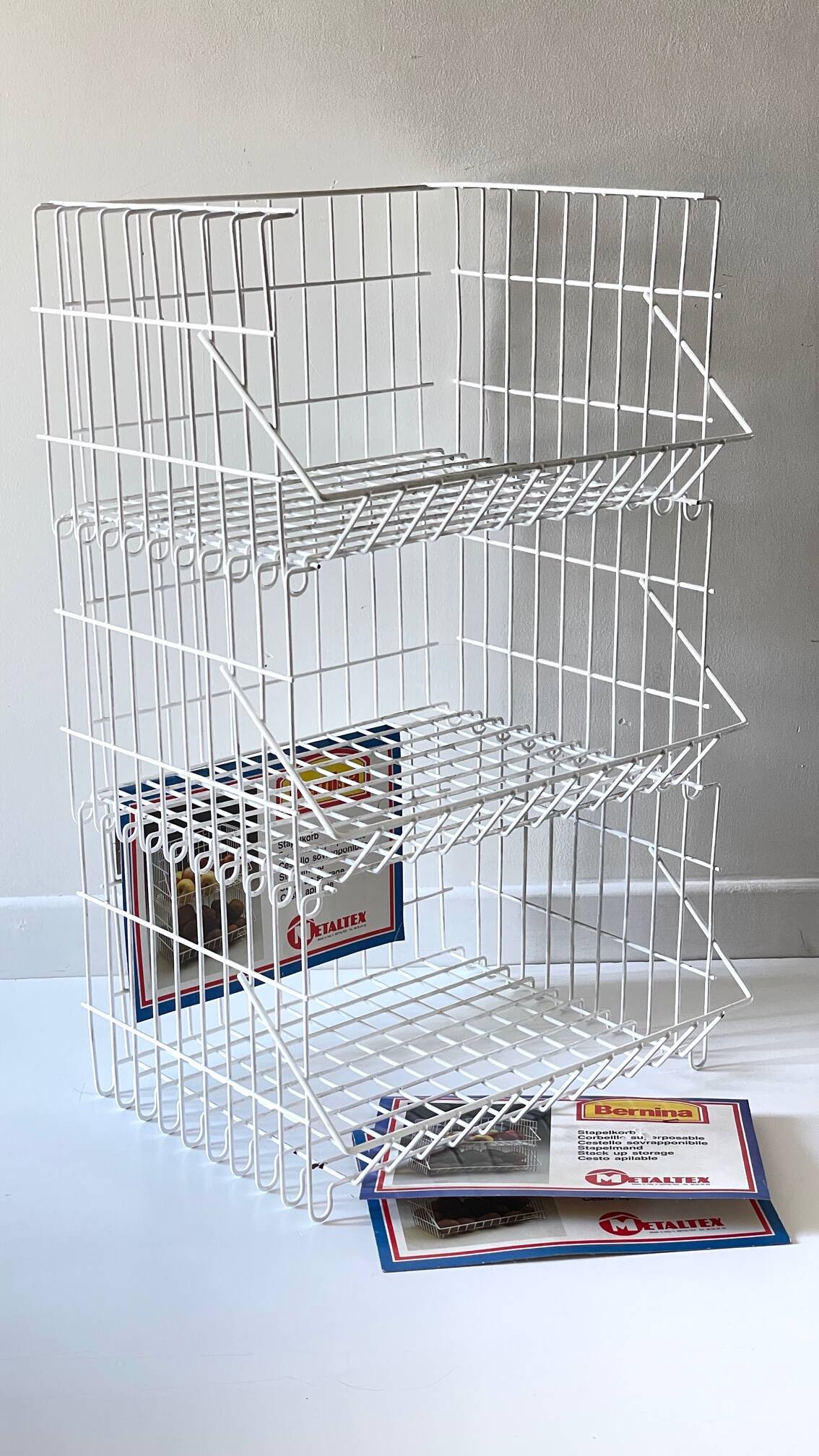 Trio of stackable steel wire baskets vintage italy