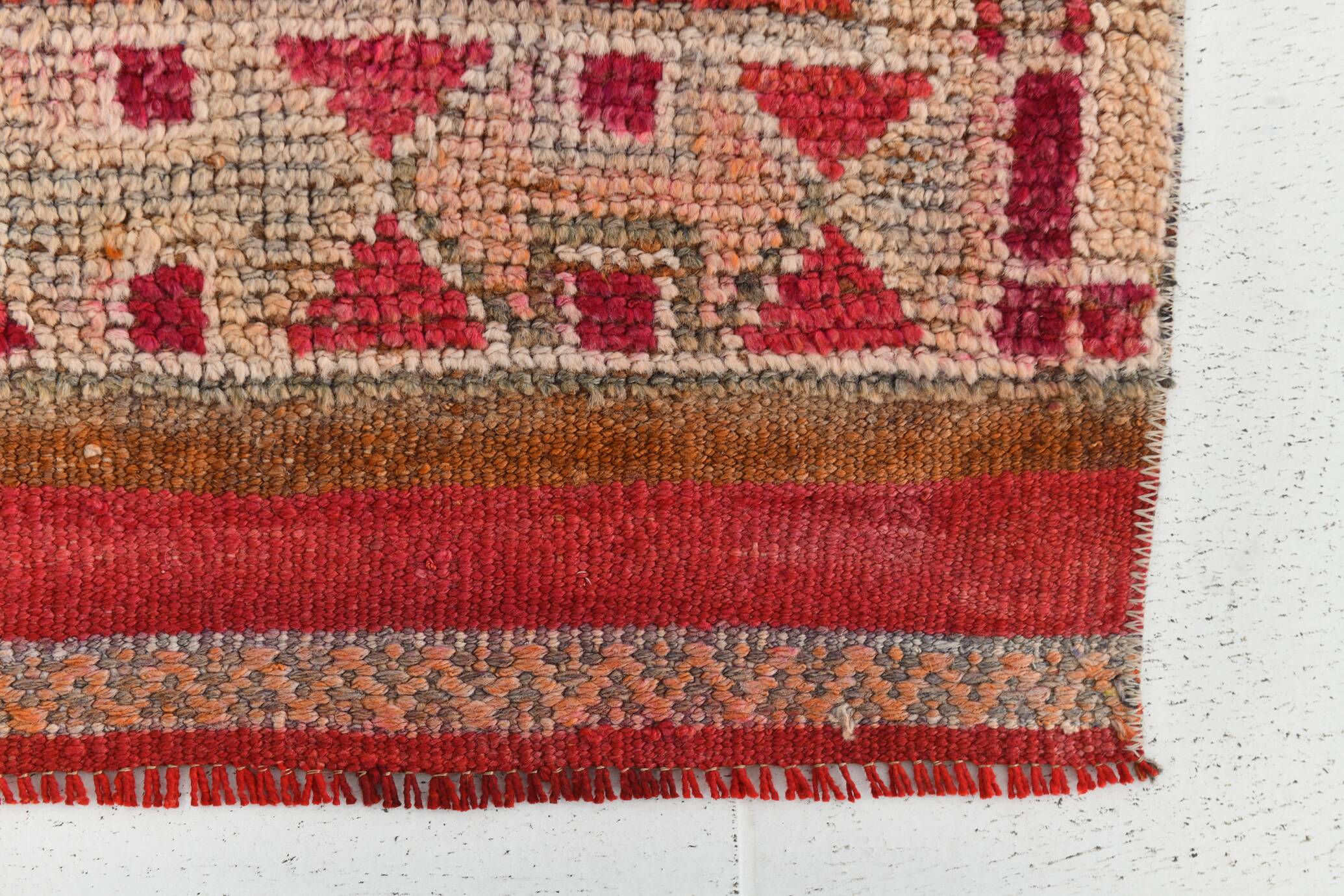 Tapis kilim ancien tons rouges et gris, motifs géométriques turcs,99x343 Cm