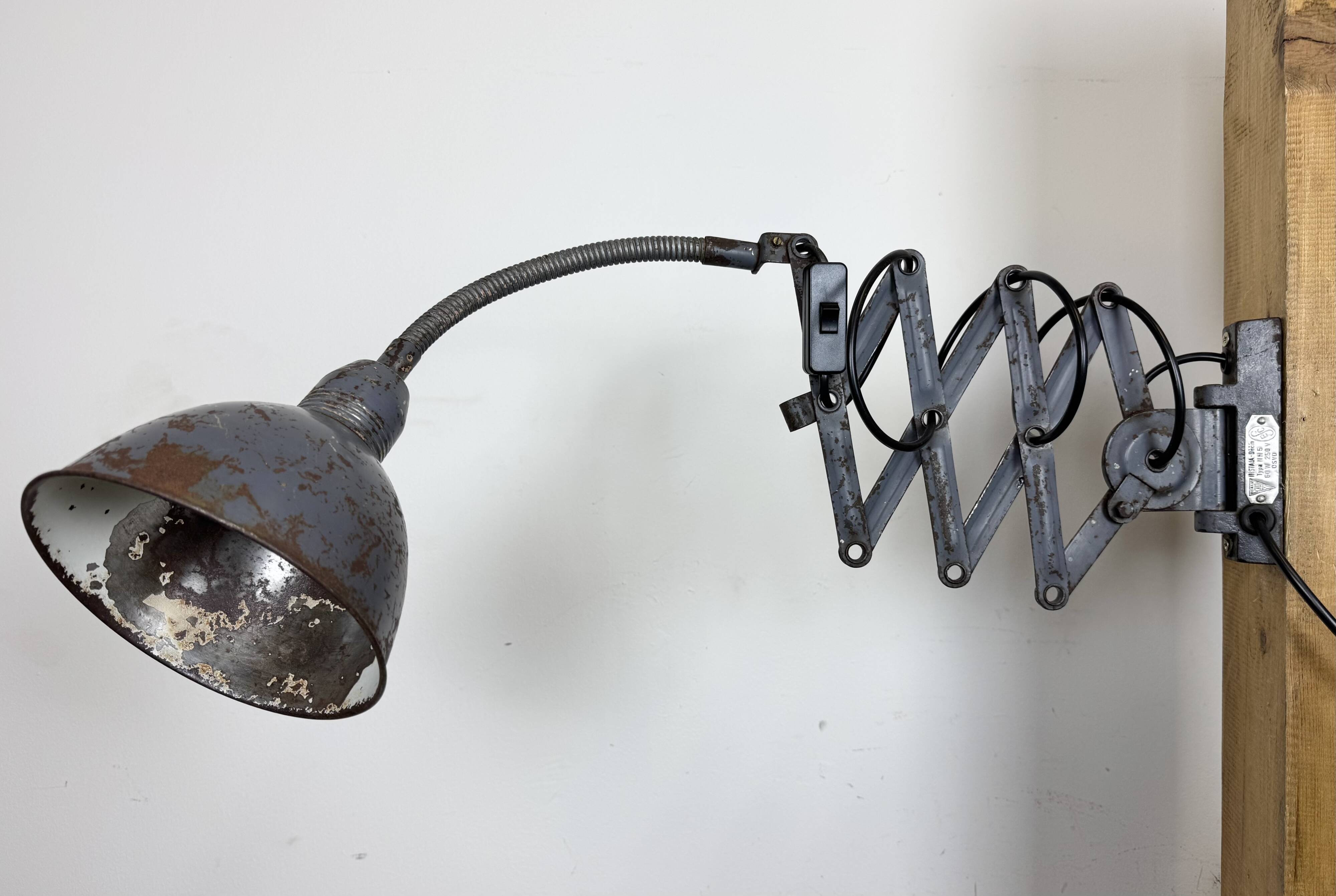 Grey Industrial Scissor Wall Lamp from Elektroinstala, 1960s