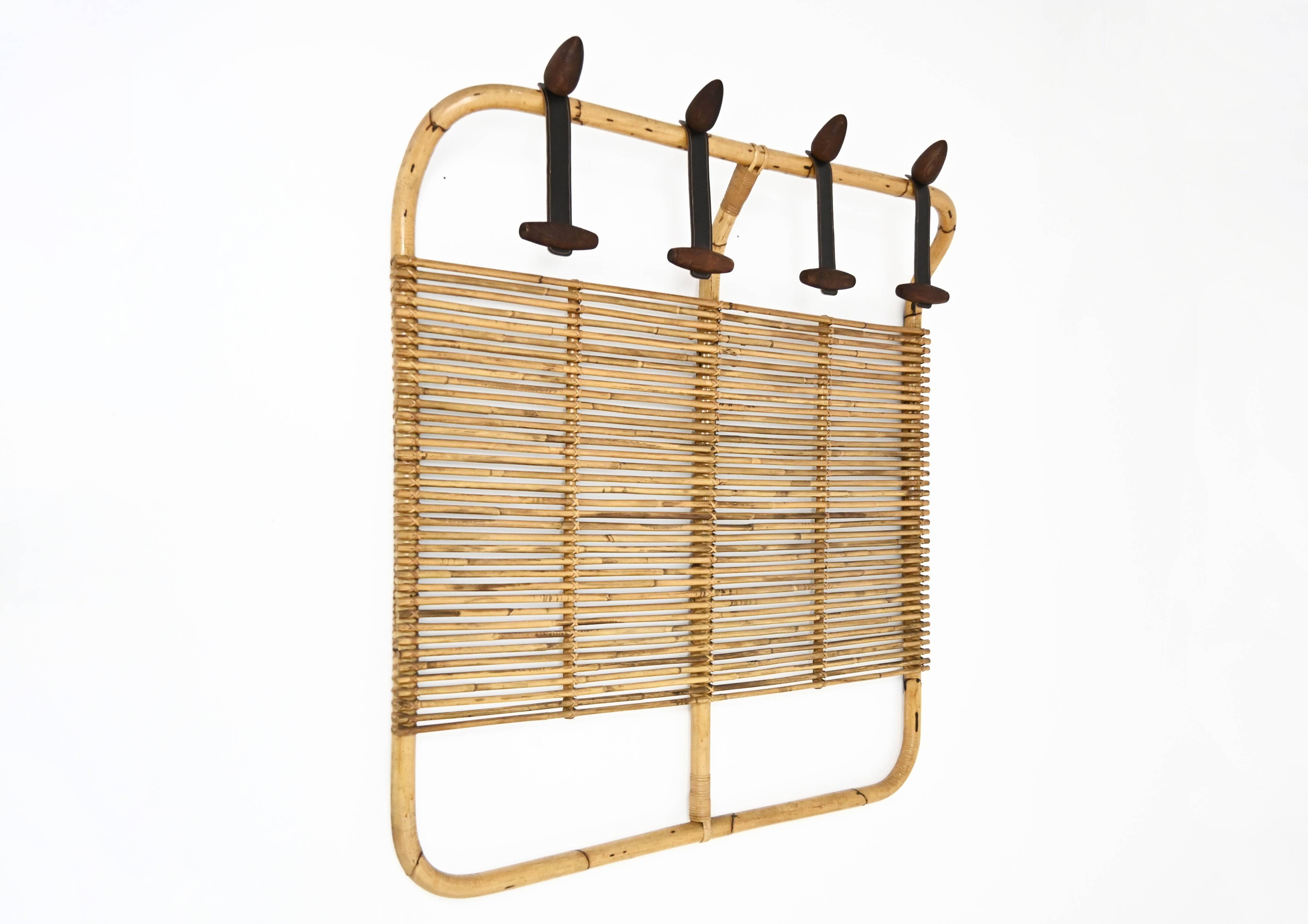 Italian rattan coat rack, 1960s