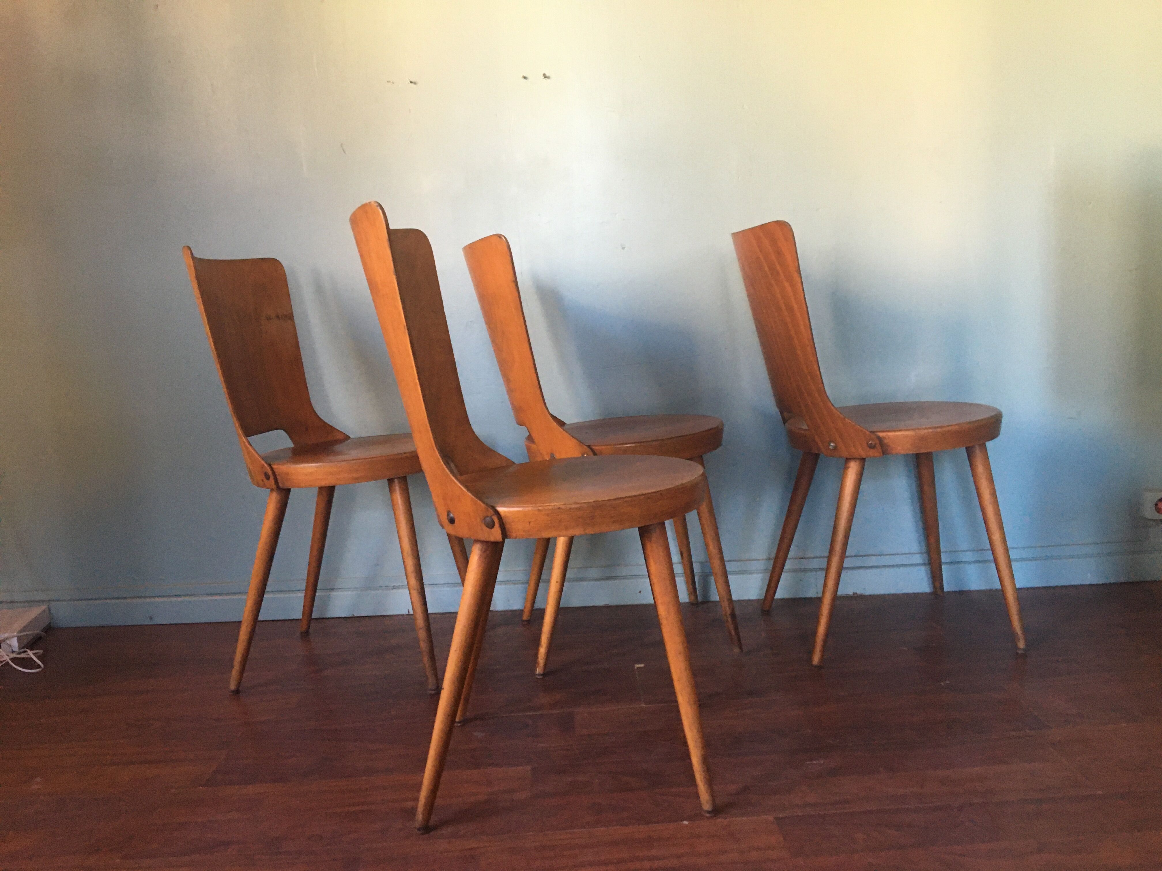 Suite of 4 chairs bistro Baumann, 60s.