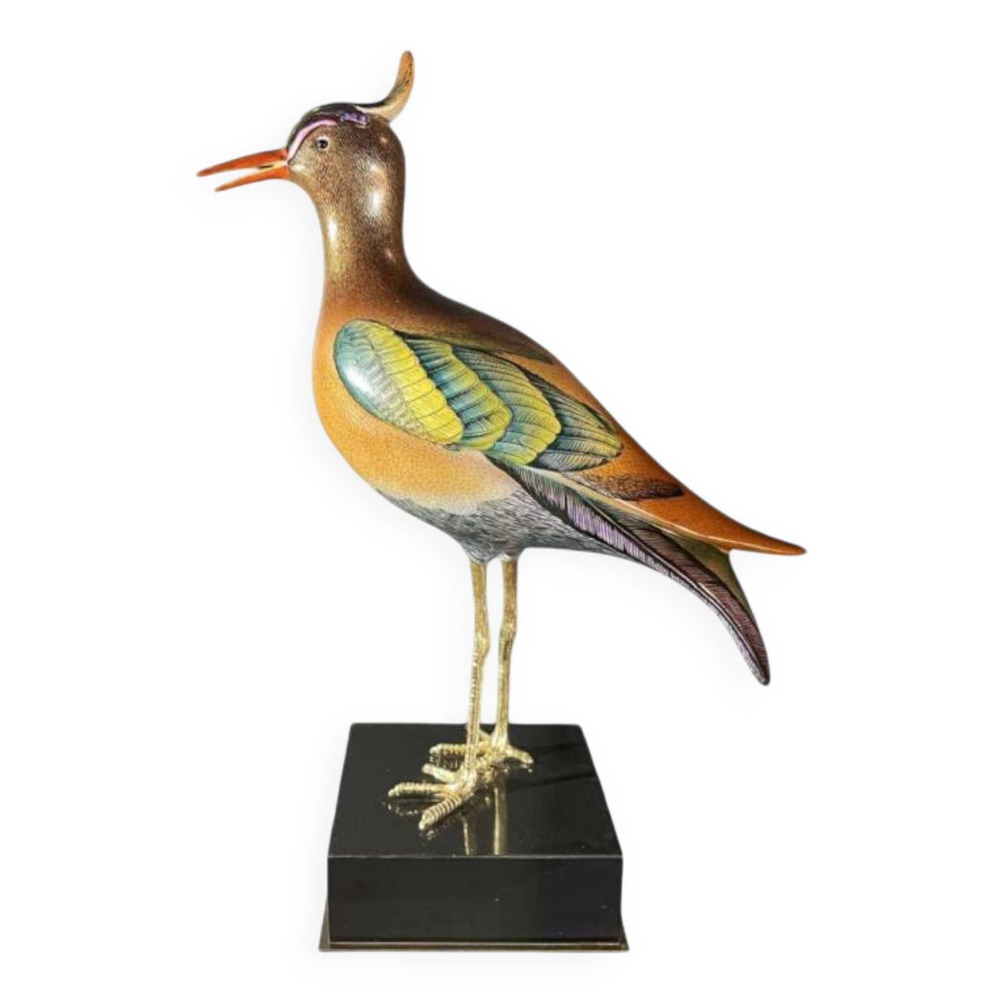 sculpture figurine polychrome porcelain & gilded bronze, Hollywood Regency,