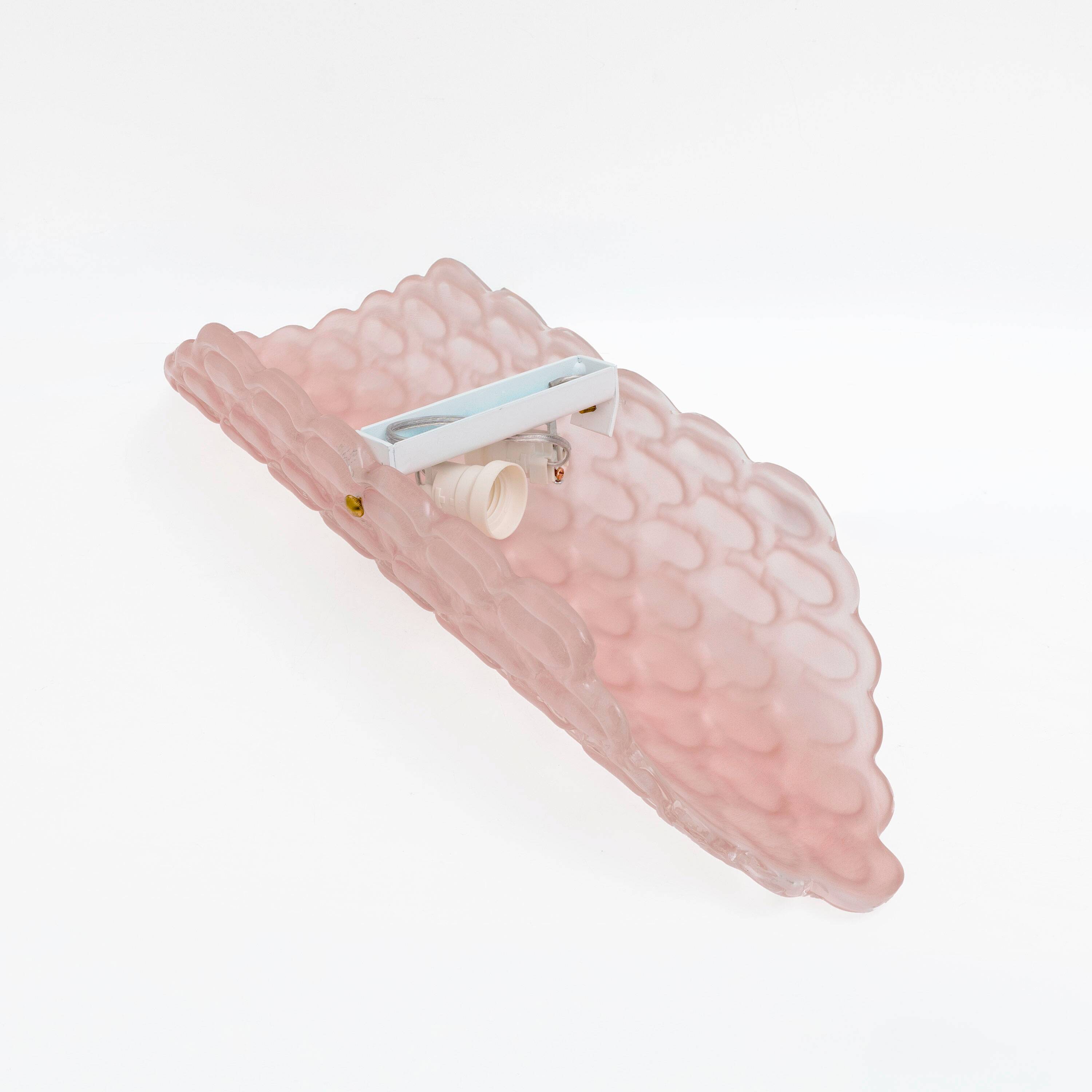 Pair of Pink Murano Glass Wall Sconces with Textured Relief