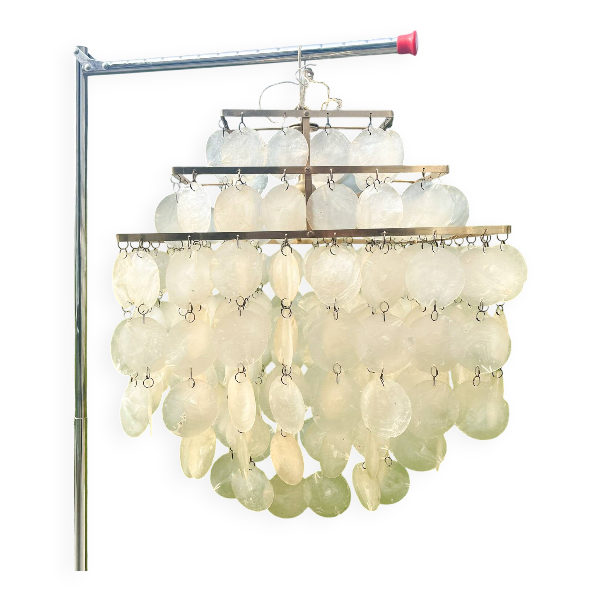 Brass and mother-of-pearl pendant lamp from the 70s