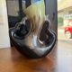 Vintage ceramic vase sculpture with openwork handles – Flamed green & black glaze (c. 1950–1960, Numbered 343)