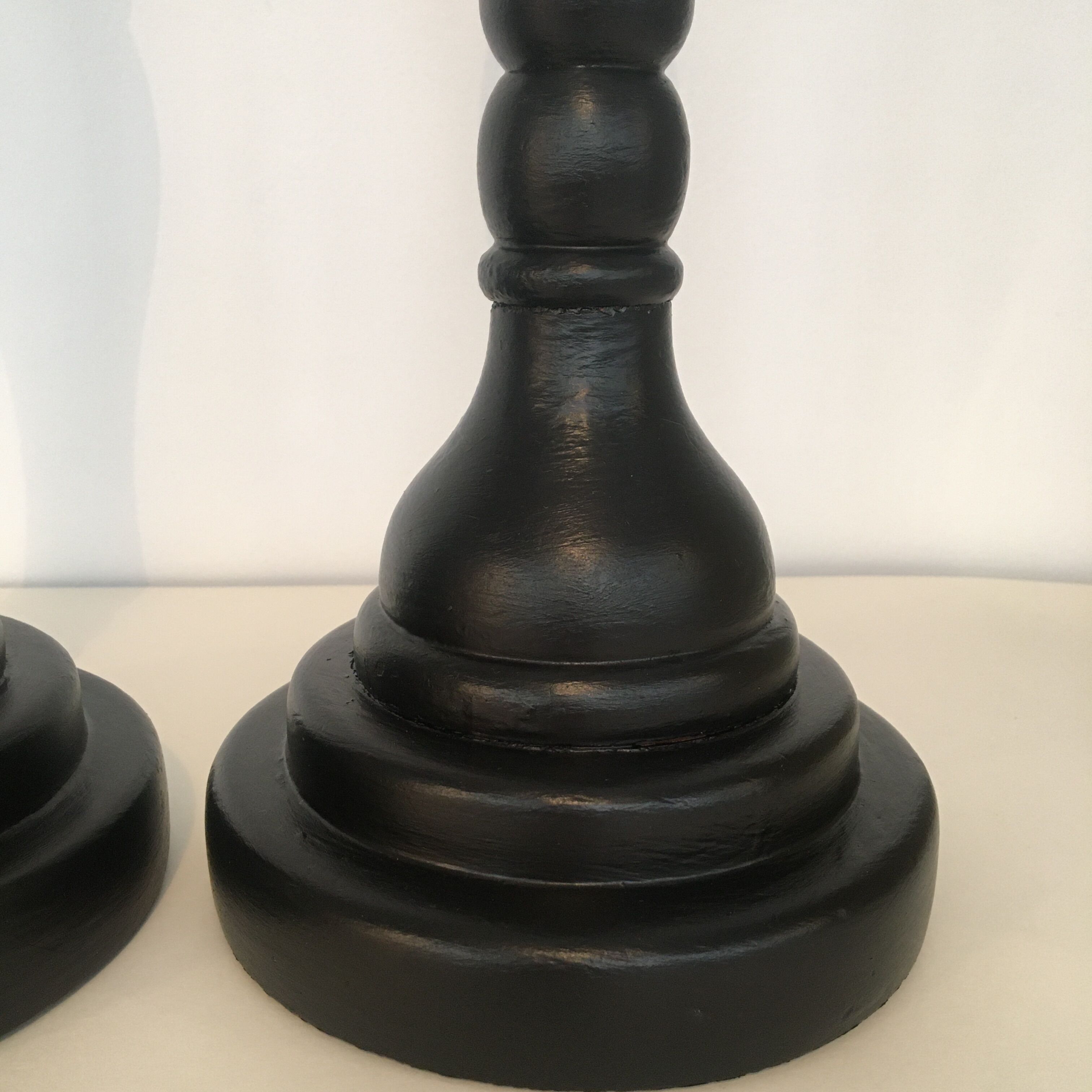 Pair black wood candle holders H52cm