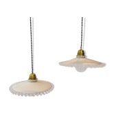Duo of hanging lamps in opaline