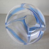 Ancien abat-jour lustre luminaire en verre ligne bleu blanche façon berlingot plafonnier