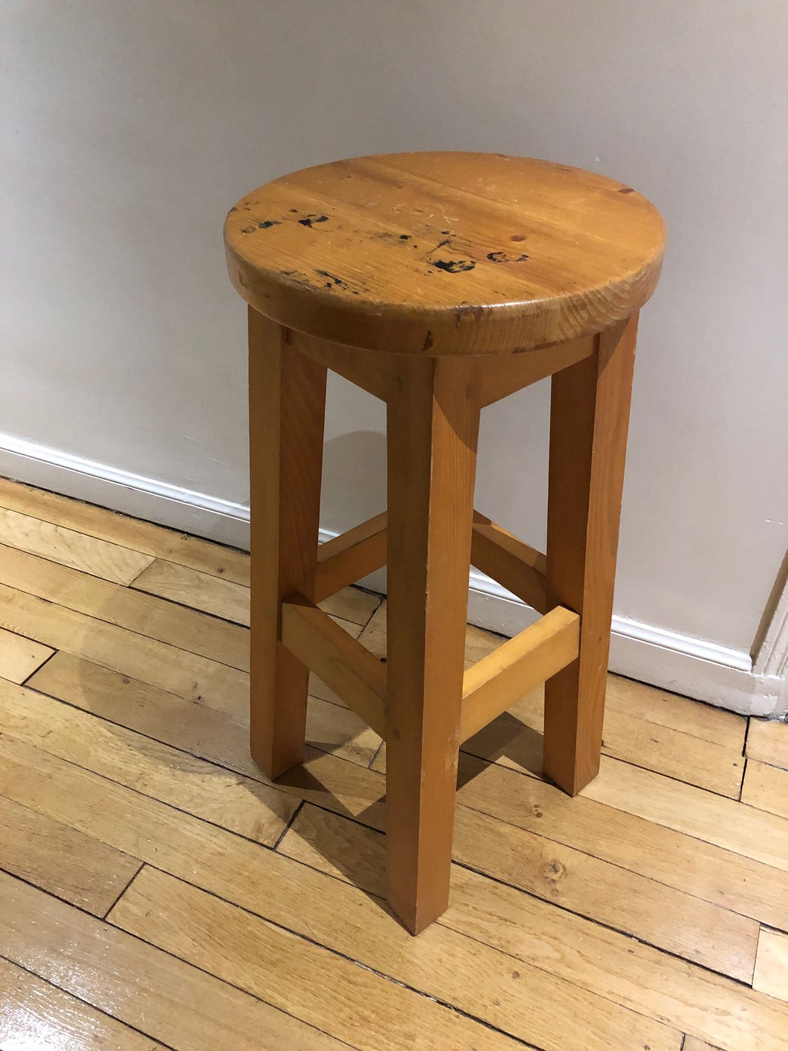 Tabouret sellette en pin années 70