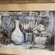 Still life modern gouache painting on paper signed and framed