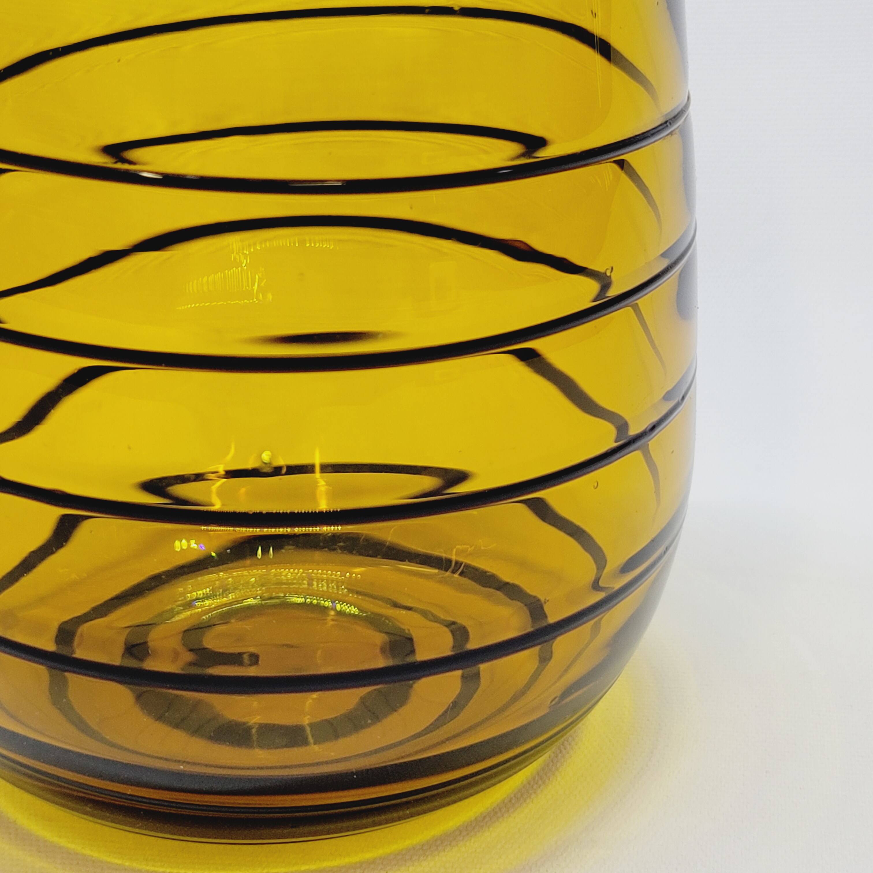 Vintage Murano Vase Mid Century Blown Glass Yellow Brown Spiral Style Ve