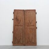 Large 17th century Monastery doors in terracotta lacquered oak, Portugal