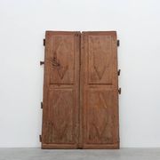 Large 17th century Monastery doors in terracotta lacquered oak, Portugal