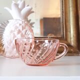 6 Rosaline LUMINARC pink glass tea cups and saucers made in France