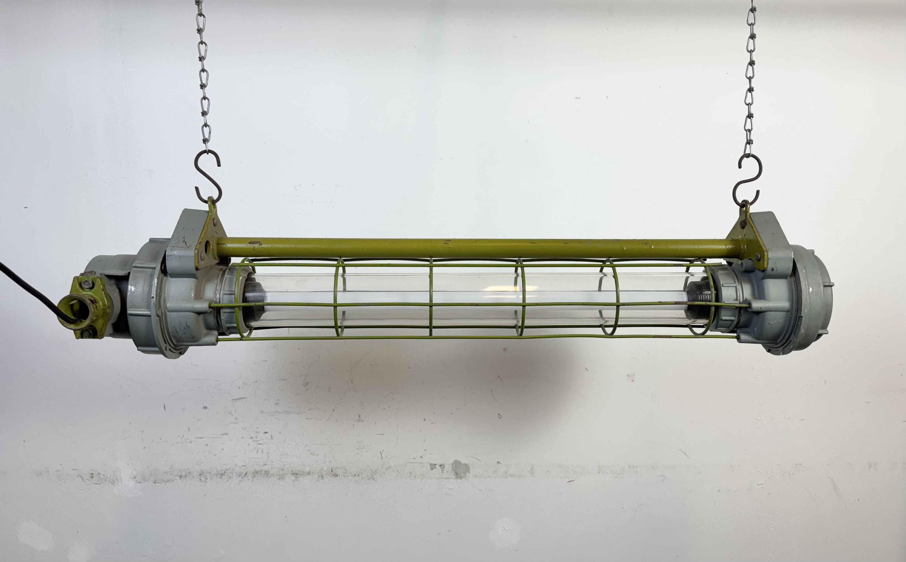 Grey Soviet Industrial Hanging Tube Light, 1970s