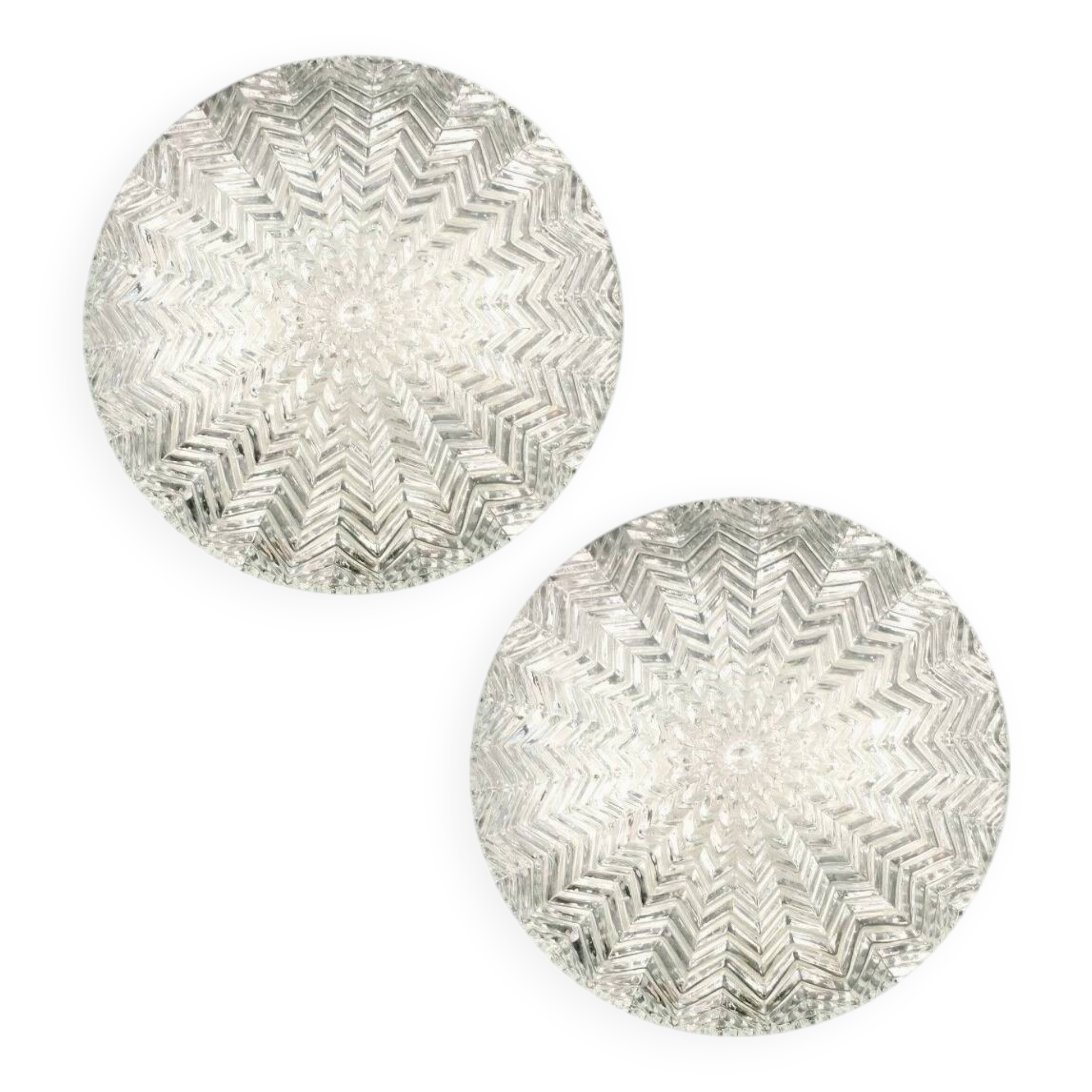 Paire de plafonniers en verre transparent géométrique de Limburg, Allemagne, années 1970.