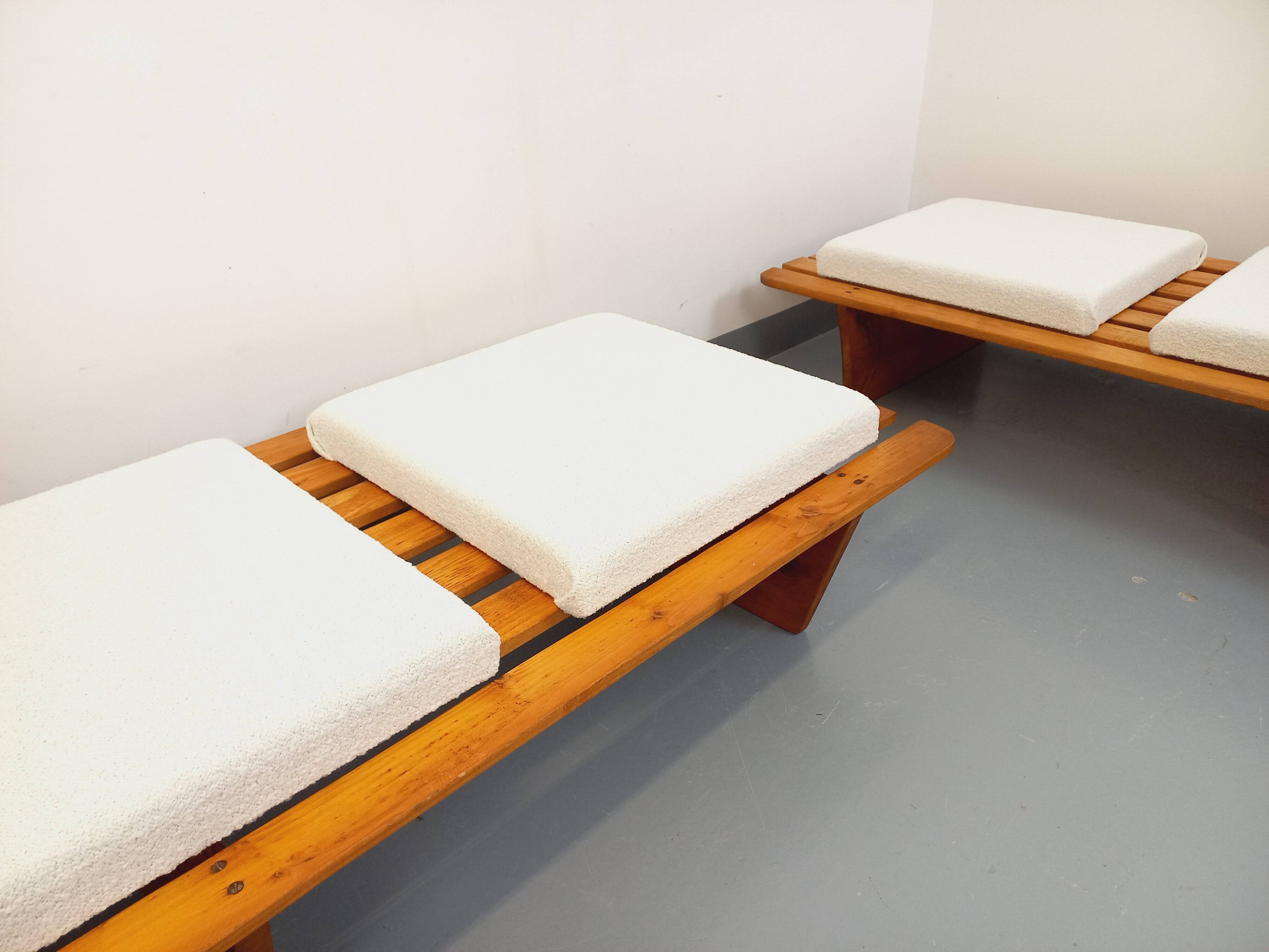 Pair of vintage  Perriand style  pine benches