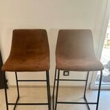 Tabouret de bar en métal et cuir vieilli